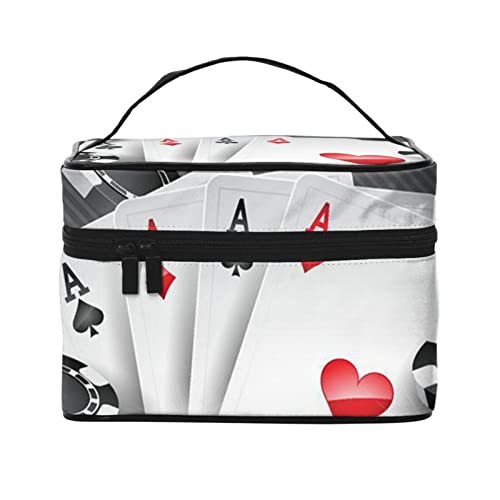 ASEELO Poker Turnier Make-up-Tasche Make-up-Taschen für Frauen Reise Kosmetiktasche Tragbare Kosmetiktasche Damen Alltagsbedarf Aufbewahrungstasche, Schwarz, Einheitsgröße von ASEELO