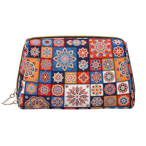 ASEELO Retro Flowwer Leder Make-up-Tasche, Reise-Kosmetiktasche, Make-up-Tasche, Leder, tragbar, vielseitige Reißverschlusstasche für Damen, Retro Flowwer, Einheitsgröße von ASEELO