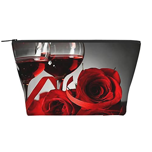 ASEELO Rotwein Rose und Kerze Make-up Tasche Damen Kosmetiktasche Kosmetiktasche Reise Kosmetiktasche Trapez Make-up Tasche, Schwarz, Einheitsgröße von ASEELO