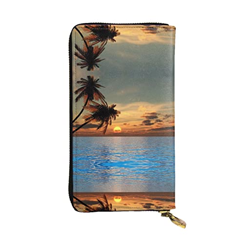 ASEELO Schwarz Weiß Schlangenhaut Damen Geldbörse Clutch Organizer Leder Reißverschluss Kartenetui Geldbörse Mehrfachfächer Geldbörse, Sunset Palme Ocean, Einheitsgröße von ASEELO