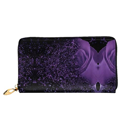 ASEELO Schwarz und Weiß Boho bedruckte Herren und Damen Leder Handheld Geldbörse, geeignet für den Alltag, Purple Rose, Einheitsgröße von ASEELO