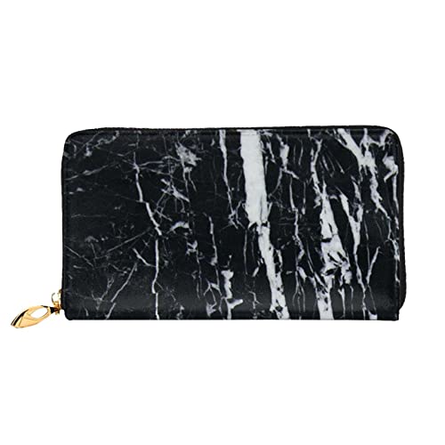 ASEELO Schwarz und Weiß Marmor Geldbörsen Herren Leder Geldbörsen Lange Clutch Geldbörsen Geschenke für Väter, Ehemänner, Freunde, Schwarz, Einheitsgröße von ASEELO