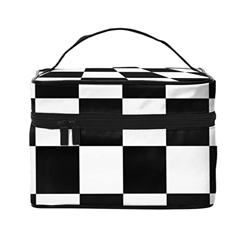 ASEELO Schwarz und Weiß Plaid Make-up Tasche Make-up Taschen für Frauen Reise Kosmetiktasche Tragbare Kosmetiktasche Damen Alltagsbedarf Aufbewahrungstasche, Schwarz, Einheitsgröße von ASEELO