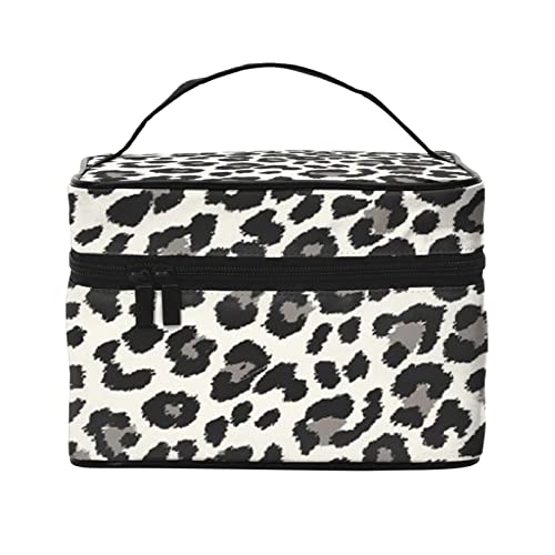 ASEELO Schwarze Leopardenmuster Make-up-Tasche Make-up-Taschen für Frauen Reise Kosmetiktasche Tragbare Kosmetiktasche Damen Alltagsbedarf Aufbewahrungstasche, Schwarz, Einheitsgröße von ASEELO