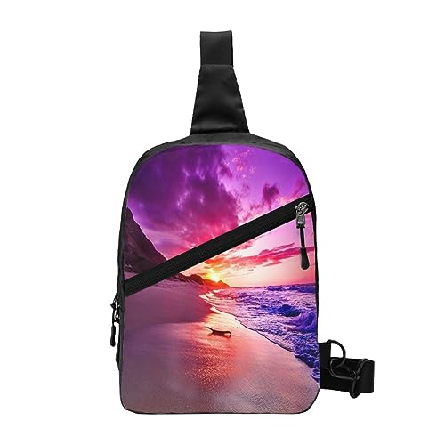 ASEELO Sling Backpack Chest Bag Fire Soccer Anti Theft Crossbody Shoulder Pack Daypack Outdoor Sport Travel Hiking for Men Women, Schöner Strand Sonnenuntergang, Chest package von ASEELO