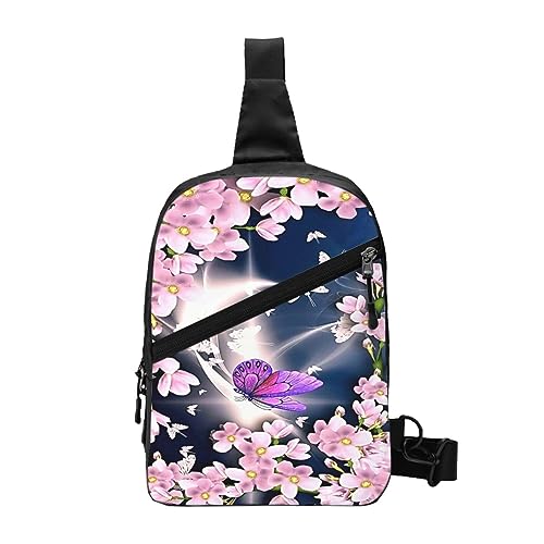 ASEELO Sling Rucksack Brusttasche Boho Elefant Anti Diebstahl Crossbody Schulter Pack Daypack Outdoor Sport Reisen Wandern für Männer Frauen, Blumen Schmetterling, Chest package von ASEELO