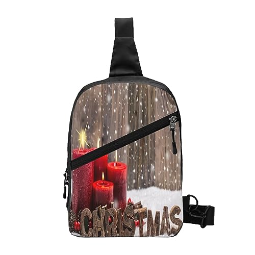 ASEELO Sling Rucksack Brusttasche Boho Elefant Anti Diebstahl Crossbody Schulter Pack Daypack Outdoor Sport Reisen Wandern für Männer Frauen, Rote Weihnachtskerzen, Chest package von ASEELO