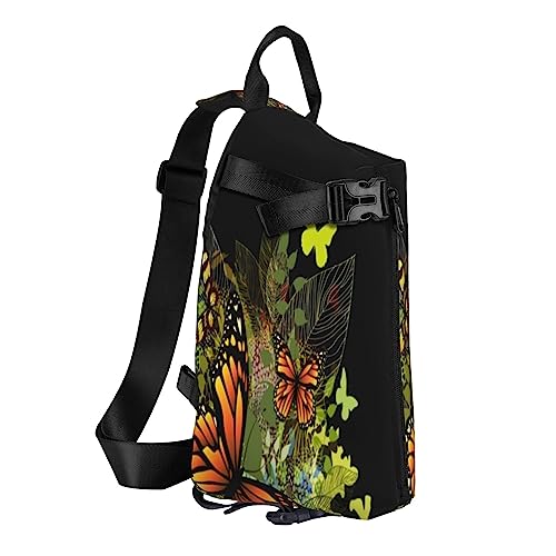 ASEELO Sling Rucksack Brusttasche City Street Rot Retro Auto Anti Diebstahl Crossbody Schulterrucksack Daypack Outdoor Sport Reisen Wandern für Männer Frauen, Wunderschöner Schmetterling, Crossbody Backpack von ASEELO