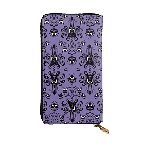 ASEELO Snow Deer Bird Brich Tree Damen Geldbörse Clutch Organizer Leder Reißverschluss Kartenetui Brieftasche, mehrere Fächer Geldbörse, Horror-Muster auf violettem Hintergrund, Einheitsgröße von ASEELO