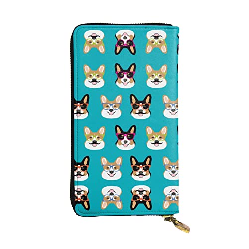 ASEELO Snow Deer Bird Brich Tree Damen Geldbörse Clutch Organizer Leder Reißverschluss Kartenetui Brieftasche, mehrere Fächer Geldbörse, Süße Corgi-Brille und Schnurrbärte, Einheitsgröße von ASEELO