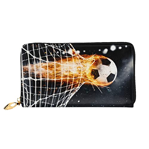 ASEELO Soccer Fire Printed Herren und Damen Leder Handheld Geldbörse, geeignet für den Alltag, Soccer Fire, Einheitsgröße von ASEELO