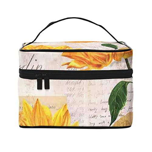 ASEELO Sonnenblume Make-up-Tasche Make-up-Taschen für Frauen Reise Kosmetiktasche Tragbare Kosmetiktasche Damen Alltagsbedarf Aufbewahrungstasche, Schwarz, Einheitsgröße von ASEELO