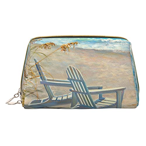 ASEELO Strandszene mit Stühlen, Kosmetiktasche, Make-up-Tasche, Reise-Kosmetikpakete für Frauen, leicht zu tragen, Weiss/opulenter Garten, Einheitsgröße von ASEELO