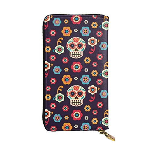 ASEELO Sugar Skulls Damen Reisebrieftasche Lange Münzbörse Clutch Handy Leder Reißverschluss Kartenetui, Schwarz, Einheitsgröße von ASEELO