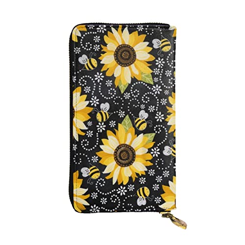 ASEELO Sunflower Bees Damen-Geldbörse, Clutch-Organizer, Leder, Reißverschluss, Kartenetui, Geldbörse mit mehreren Fächern, Sonnenblumenbienen, Einheitsgröße von ASEELO