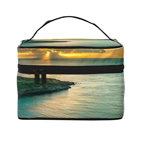 ASEELO Sunrise Over Hanauma Bay Oahu Hawaii Make-up-Tasche Make-up-Taschen für Frauen Reise Kosmetiktasche Tragbare Kosmetiktasche Damen Alltagsbedarf Aufbewahrungstasche, Schwarz, Einheitsgröße von ASEELO