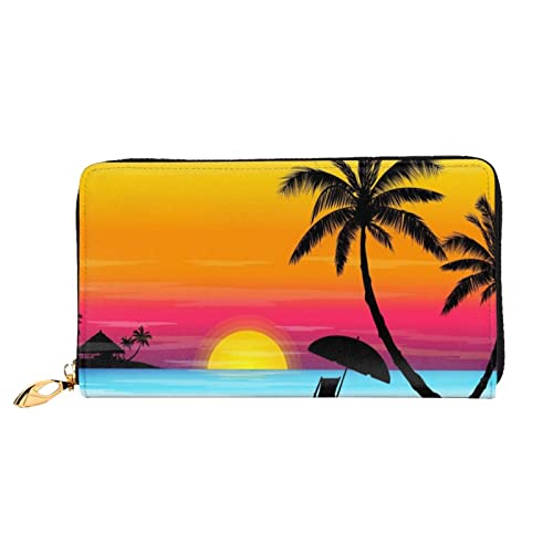 ASEELO Sunset Palm Tree Wallets Wallet Damen Portemonnaie Leder Geldbörsen für Frauen Damen Visitenkarten Geldbörse Schön und großzügig., Schwarz, Einheitsgröße von ASEELO