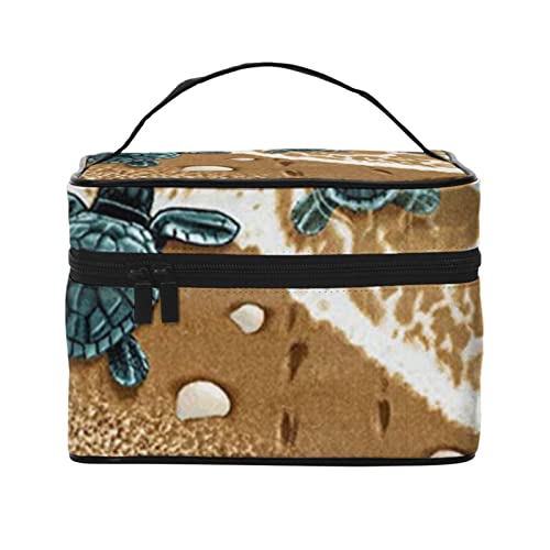 ASEELO Turtles On The Beach Make-up-Tasche Make-up-Taschen für Frauen Reise Kosmetiktasche Tragbare Kosmetiktasche Damen Alltagsbedarf Aufbewahrungstasche, Schwarz, Einheitsgröße von ASEELO