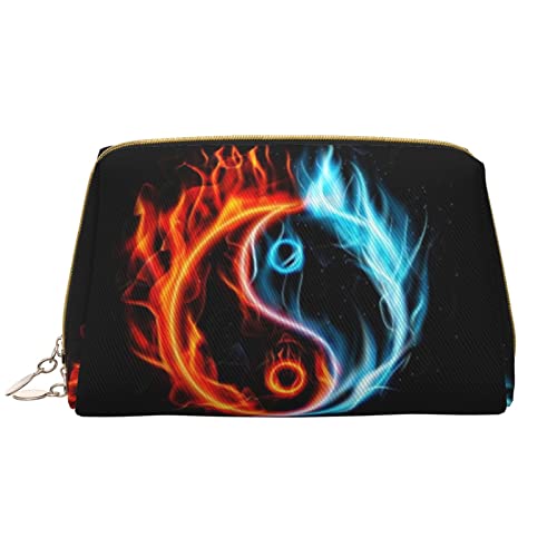 ASEELO Water And Fire Tai Chi Leder-Make-up-Tasche, Reise-Kosmetiktasche, Make-up-Tasche, Leder, tragbar, vielseitig, Reißverschluss-Tasche für Damen, Water and Fire Tai Chi, Einheitsgröße von ASEELO