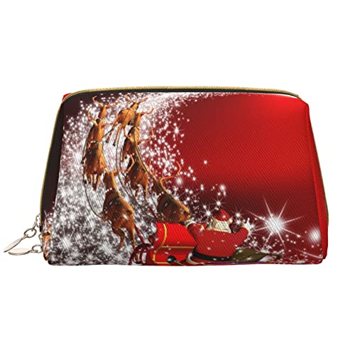 ASEELO Weihnachtliche magische Leder-Make-up-Tasche, Reise-Kosmetiktasche, Make-up-Tasche, Leder, tragbar, vielseitige Reißverschlusstasche für Frauen, Weihnachtszauber, Einheitsgröße von ASEELO