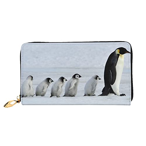 ASEELO Weihnachtsbäume Kerzen Bedruckte Herren und Damen Leder Handheld Geldbörse Geeignet für den Alltag, Kaiserpinguine Küken, Einheitsgröße von ASEELO