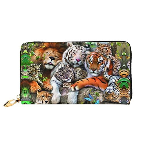 ASEELO Weihnachtsbäume Kerzen Bedruckte Herren und Damen Leder Handheld Geldbörse Geeignet für den Alltag, Löwe, Tiger, Leopard und Schmetterling, Einheitsgröße von ASEELO