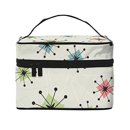 Atomic Stars Retro Muster Make-up-Tasche Make-up-Taschen für Frauen Reise Kosmetiktasche Tragbare Kosmetiktasche Damen Alltagsbedarf Aufbewahrungstasche, Schwarz, Einheitsgröße von ASEELO