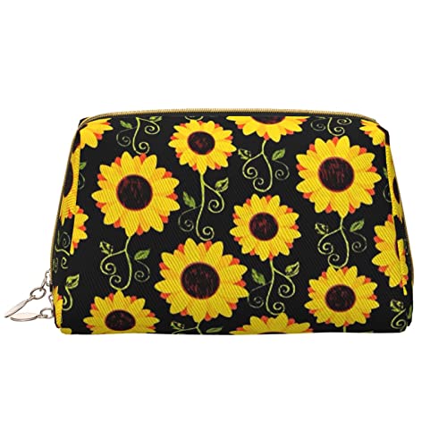 Book Room Mysterious Library Damen Leder Kosmetiktasche Handtasche Niedlich Kulturbeutel Organizer Reise Make-up Tasche, Süße Sonnenblume, Einheitsgröße von ASEELO