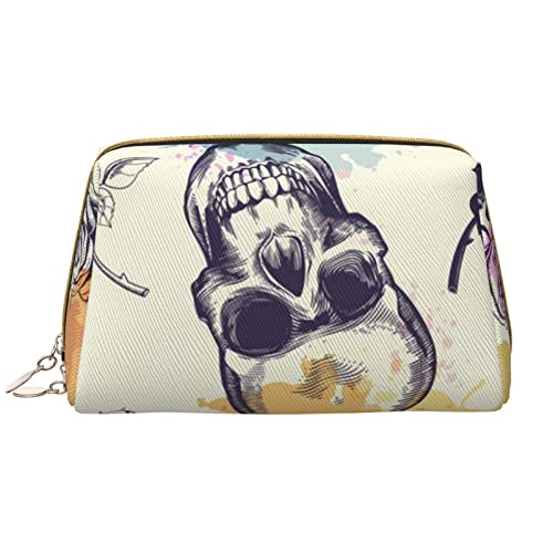 Book Room Mysterious Library Damen Leder Kosmetiktasche Handtasche Niedlich Kulturbeutel Organizer Reise Make-up Tasche, Totenkopf Blume, Einheitsgröße von ASEELO