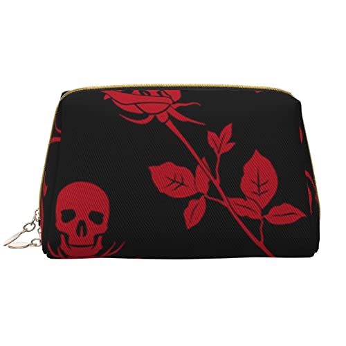 Book Room Mysterious Library Damen Leder Kosmetiktasche Handtasche Niedlich Kulturbeutel Organizer Reise Make-up Tasche, Totenkopf Rose, Einheitsgröße von ASEELO