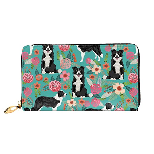 Border Collie Florals Geldbörse Damen Leder Lange Clutch Geldbörse Ein Überraschungsgeschenk für Mutter/Frau/Freundin, Schwarz, Einheitsgröße, Classic von ASEELO