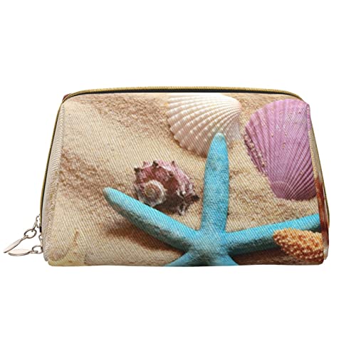 Bowling Ball Damen Leder Kosmetiktasche Handtasche Niedlich Kulturbeutel Organizer Reise Make Up Tasche, Muscheln am Strand, Einheitsgröße von ASEELO