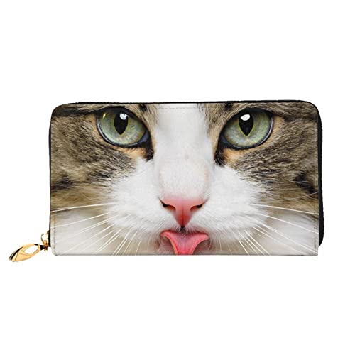 Camouflage-Leder-Geldbörse, Damen-Geldbörse, großer Leder-Reißverschluss, Kartenhalter, Organizer, Damen-Reise-Clutch, Katze, Einheitsgröße von ASEELO