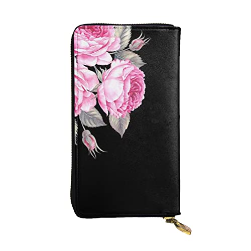 Clutch-Organizer, niedlicher Welpen, Hund im Frühlingspark, Leder, Reißverschluss, Kartenetui, Geldbörse mit mehreren Fächern, Rosa Blumen, Einheitsgröße von ASEELO