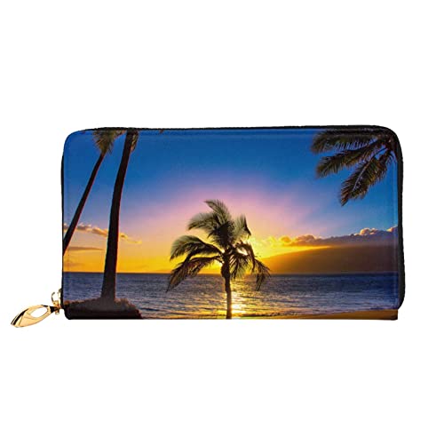 Damen-Geldbörse, Leder, mit Reißverschluss, Blau, Schmetterling, groß, Leder, Kartenhalter, Organizer, Damen, Reise-Clutch, Hawaii Beach, Einheitsgröße von ASEELO