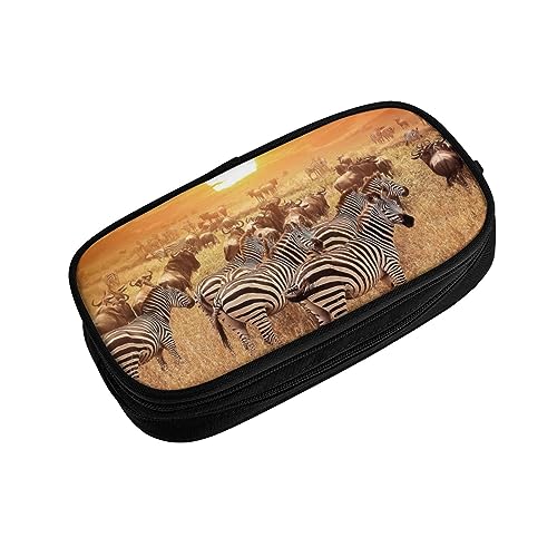 Federmäppchen Afrika Sonnenuntergang Zebra Große Bleistift Stift Tasche Hohe Aufbewahrungstasche für Kinder Frauen Männer Schule Büro Fall Schwarz, Schwarz , pencase, Beauty Case von ASEELO