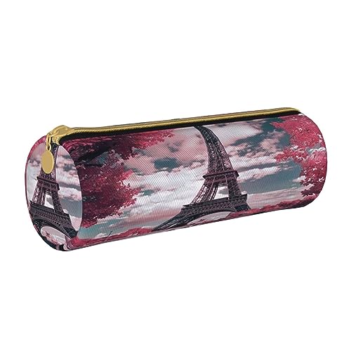 Federmäppchen aus Leder, Bogen auf Mallorca, Spanien, Schreibwaren, Bleistifttasche, Make-up-Tasche, tragbare Büro-Schreibwarentasche für Teenager, Mädchen, Erwachsene, Eiffelturm mit rosa Landschaft, von ASEELO