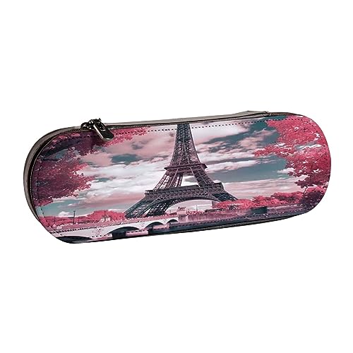 Federmäppchen aus Leder, Bogen auf Mallorca, Spanien, Schreibwaren, Bleistifttasche, Make-up-Tasche, tragbare Büro-Schreibwarentasche für Teenager, Mädchen, Erwachsene, Eiffelturm mit rosa Landschaft, von ASEELO