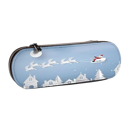 Federmäppchen aus Leder, Motiv: Feuerfußball, Schreibwaren, Make-up-Tasche, tragbare Büro-Schreibwarentasche für Teenager, Mädchen, Erwachsene, Weihnachtsmann, Leather Pencil Case, Beauty Case von ASEELO