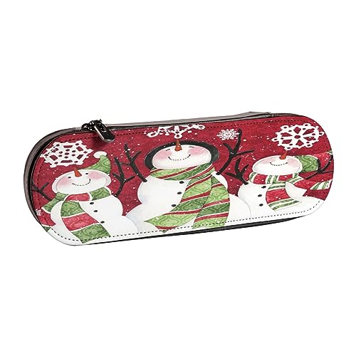 Federmäppchen aus Leder, Motiv: Frohe Weihnachten, niedlicher Schneemann, Schreibwaren, Federmäppchen, Make-up-Tasche, tragbare Büro-Schreibwaren-Tasche für Teenager, Mädchen, Erwachsene, Niedlicher von ASEELO