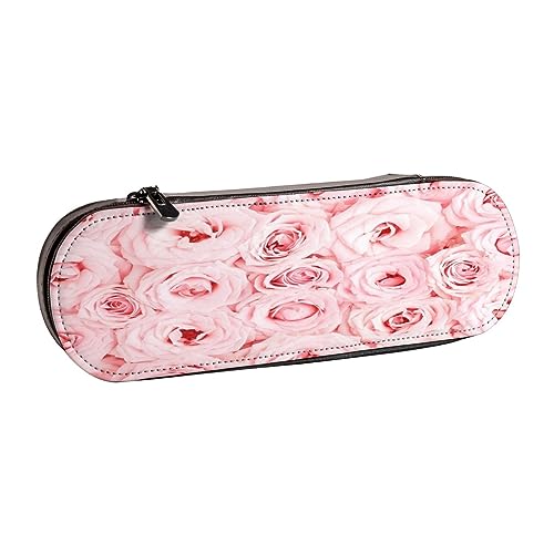 Federmäppchen aus Leder, Motiv: Gitarre, britische Flagge, Schreibwaren, Make-up-Tasche, tragbare Büro-Schreibwarentasche für Teenager, Mädchen, Erwachsene, Rosa frische Rosen, Leather Pencil Case, von ASEELO