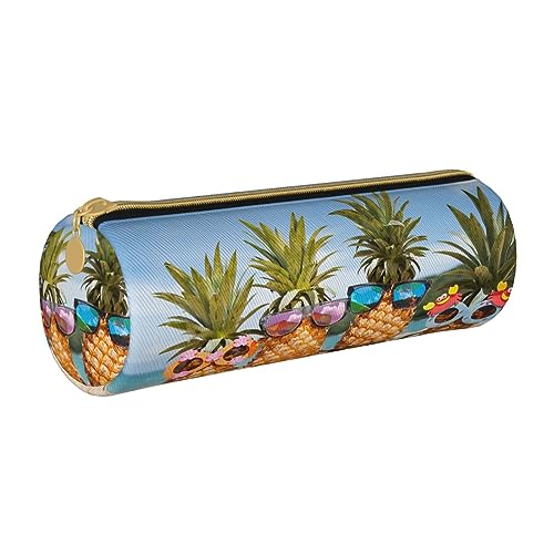 Federmäppchen aus Leder, Motiv: gelbe Sonnenblume, Blumenmuster, Schreibwaren, Make-up-Tasche, tragbare Büro-Schreibwarentasche für Teenager, Mädchen, Erwachsene, Ananas Fruit Sonnenbrille Sand Beach, von ASEELO