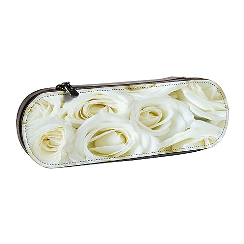 Federmäppchen aus Leder, Motiv: wilder Leopardenmuster, für Schreibwaren, Make-up-Tasche, tragbar, für Teenager, Mädchen, Erwachsene, white rose, Leather Pencil Case, Beauty Case von ASEELO