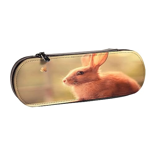 Federmäppchen aus Leder, Pfauenfedern, Elefant, Schreibwaren, Federmäppchen, Make-up-Tasche, tragbare Büro-Schreibwarentasche für Teenager, Mädchen, Erwachsene, Niedlicher Hase, Leather Pencil Case, von ASEELO