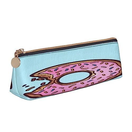 Federmäppchen aus Leder, dreieckig, bunt, tropisches Blatt, Schreibwaren, Make-up-Tasche, tragbare Büro-Schreibwaren-Tasche für Teenager, Mädchen, Erwachsene, Donut, Leather Pencil Case, Kosmetikkoffer von ASEELO