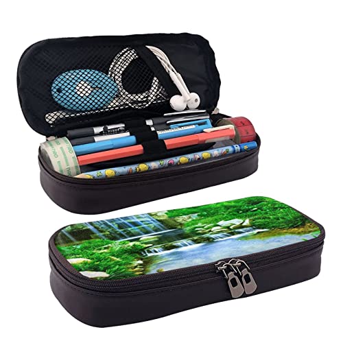 Federmäppchen aus Leder mit großem Fassungsvermögen, Kaiserpinguin, Schreibwaren, Federmäppchen, Make-up-Tasche, tragbare Büro-Schreibwarentasche für Teenager, Mädchen, Erwachsene, Wasserfall fließend von ASEELO