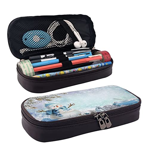 Federmäppchen aus Leder mit großem Fassungsvermögen, bunt, für Schreibwaren, Make-up-Tasche, tragbar, für Teenager, Mädchen, Erwachsene, Niedlicher Schneemann, Leather pencil case, Kosmetikkoffer Federmäppchen aus Leder mit großem Fassungsvermögen, bunt, für Schreibwaren, Make-up-Tasche, tragbar, für Teenager, Mädchen, Erwachsene, Niedlicher Schneemann, Leather pencil case, Kosmetikkoffer von ASEELO