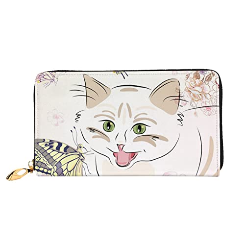 Flamingo Leder Geldbörse, Damen Geldbörse, große Leder Reißverschluss um Kartenhalter Organizer Damen Reise Clutch, Katze, Einheitsgröße von ASEELO