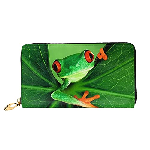 Flamingo Leder Geldbörse, Damen Geldbörse, große Leder Reißverschluss um Kartenhalter Organizer Damen Reise Clutch, Süßer Frosch, Einheitsgröße von ASEELO