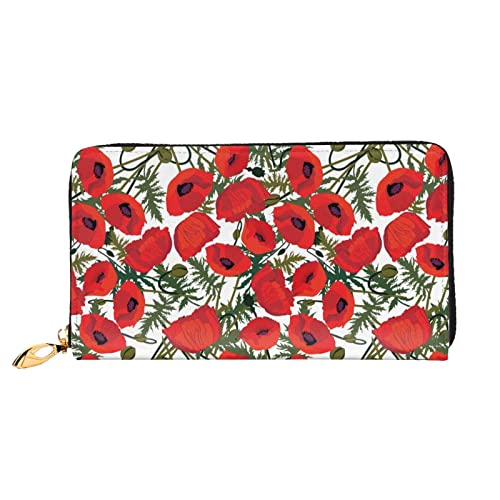 Flamingos in schwarzem Hintergrund, Ledergeldbörse, Damen-Geldbörse, großer Leder-Reißverschluss, Kartenhalter, Organizer, Damen-Reise-Clutch, Mohnblumen-Muster, Einheitsgröße von ASEELO